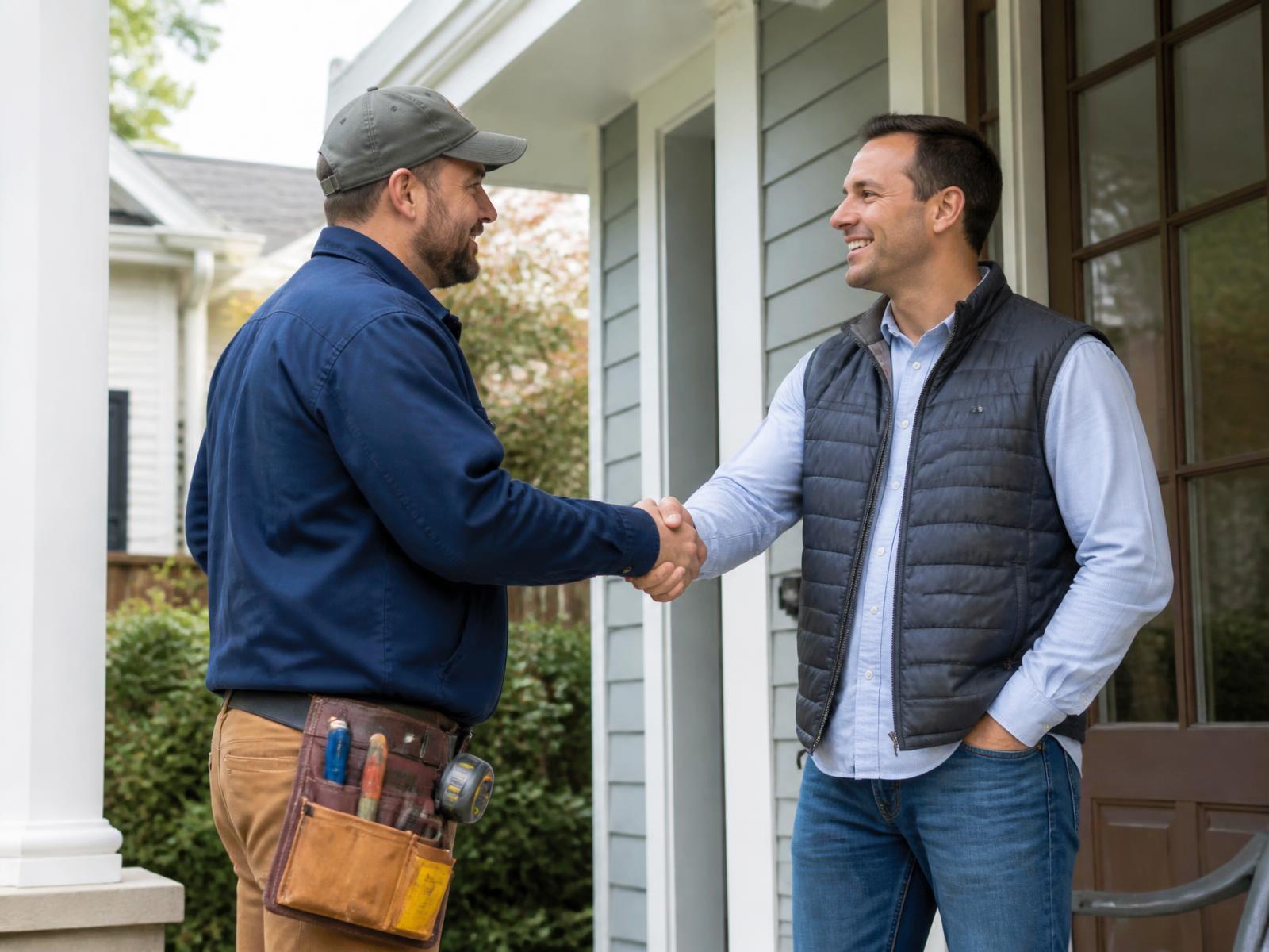 Contractor greeting a homeowner at the front door for an estimate